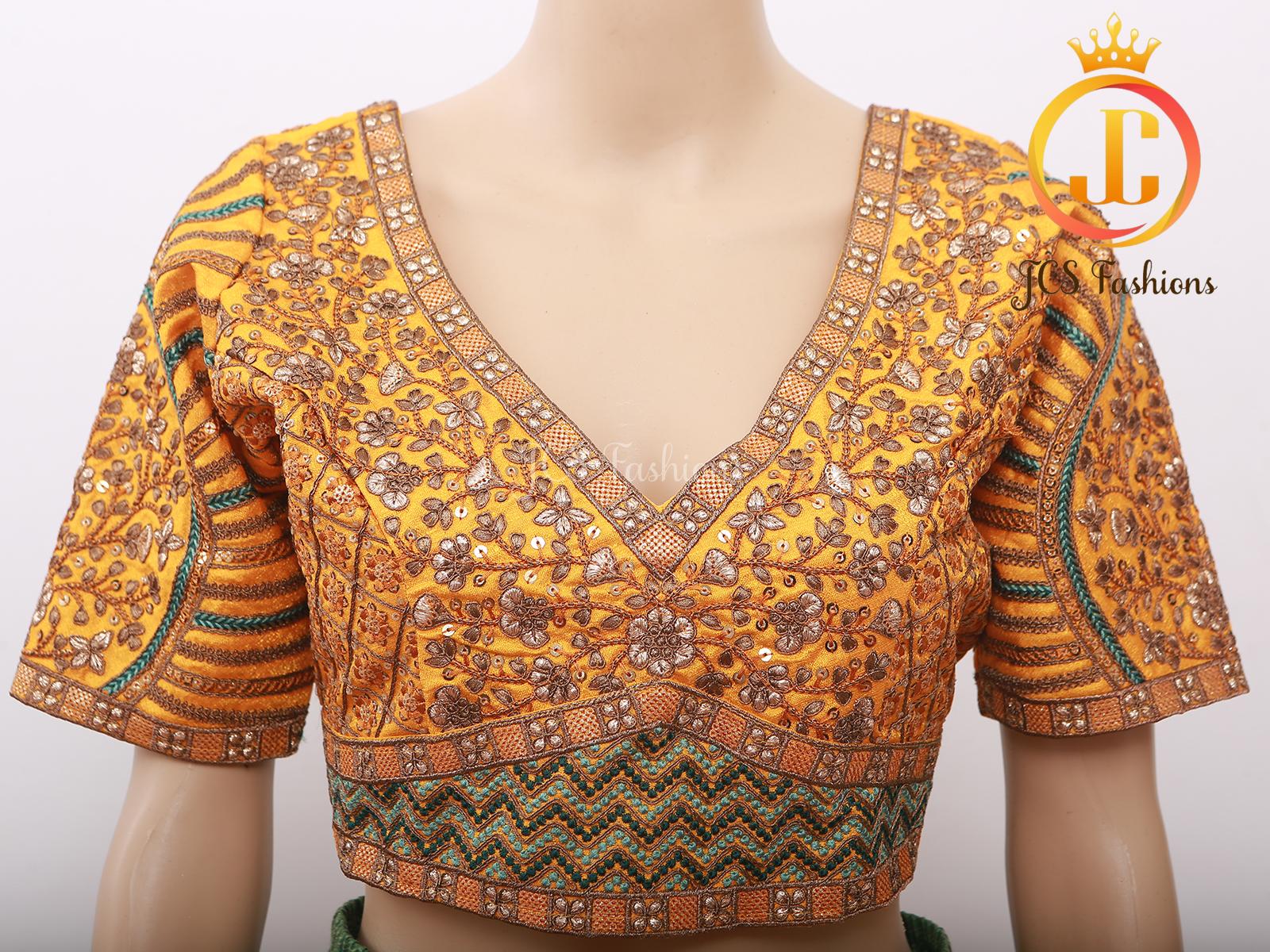 Sabyasachi Style Copper Zari Beautiful Heavy Embroidery Work Blouse Blouse JCS Fashions Mustard 42