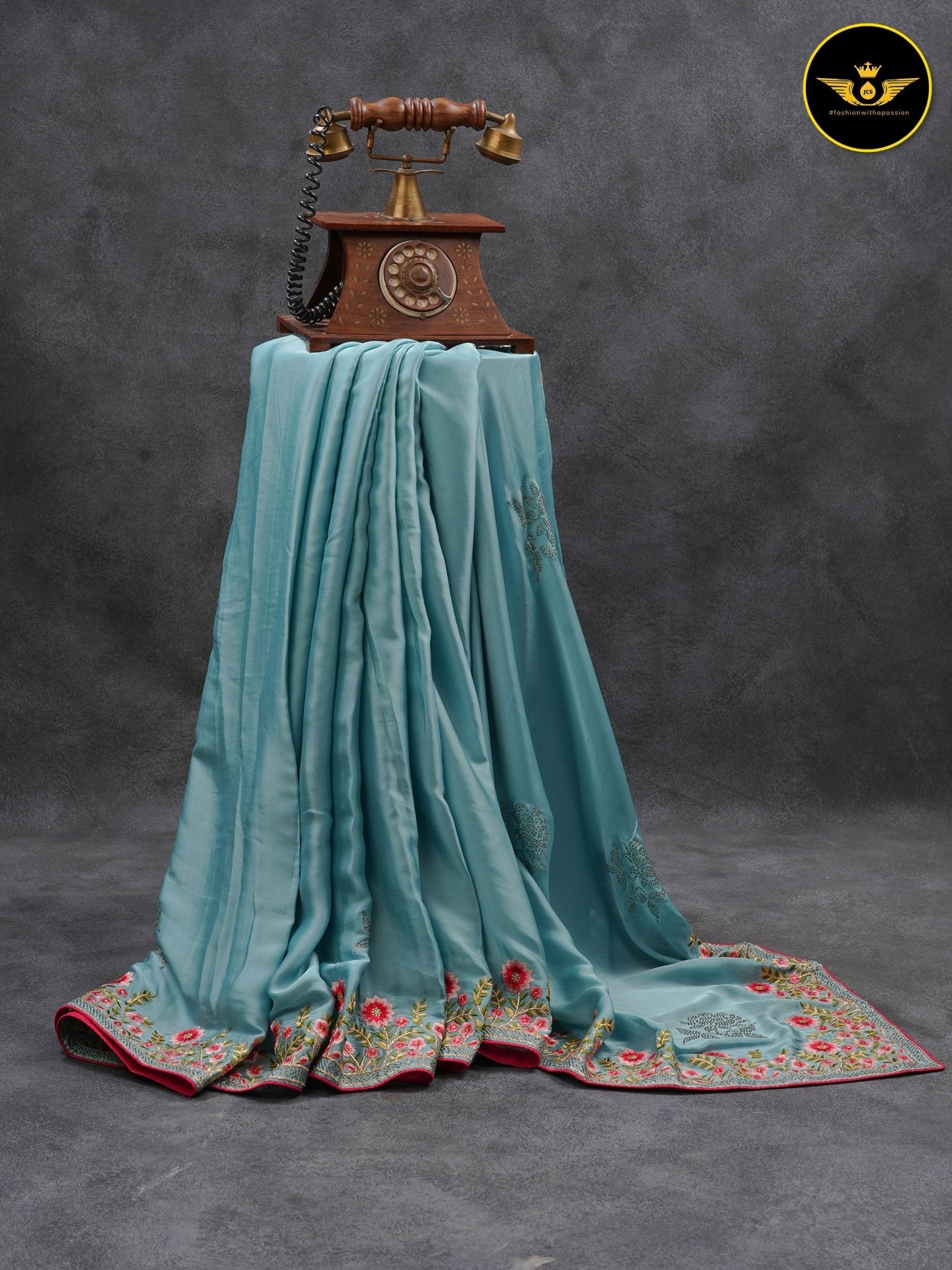 Satin Silk Saree With Swarovski Work and Heavy Border For Women SAREE JCS Fashions