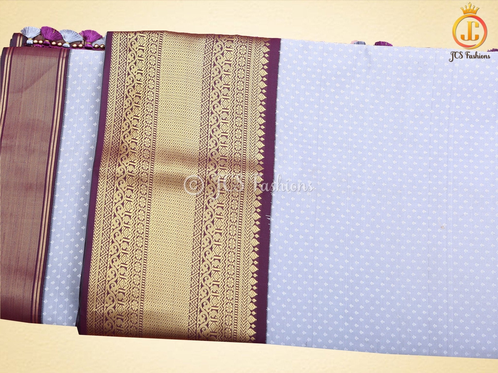 Semi-Silk Saree with Korvai pattern and Maggam Work Blouse SAREE JCS Fashions