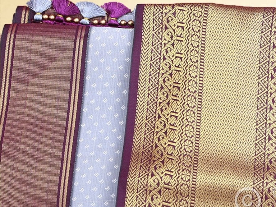 Semi-Silk Saree with Korvai pattern and Maggam Work Blouse SAREE JCS Fashions