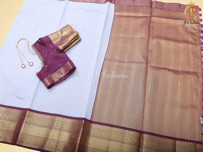 Semi-Silk Saree with Korvai pattern and Maggam Work Blouse SAREE JCS Fashions Grey 5.5 meters