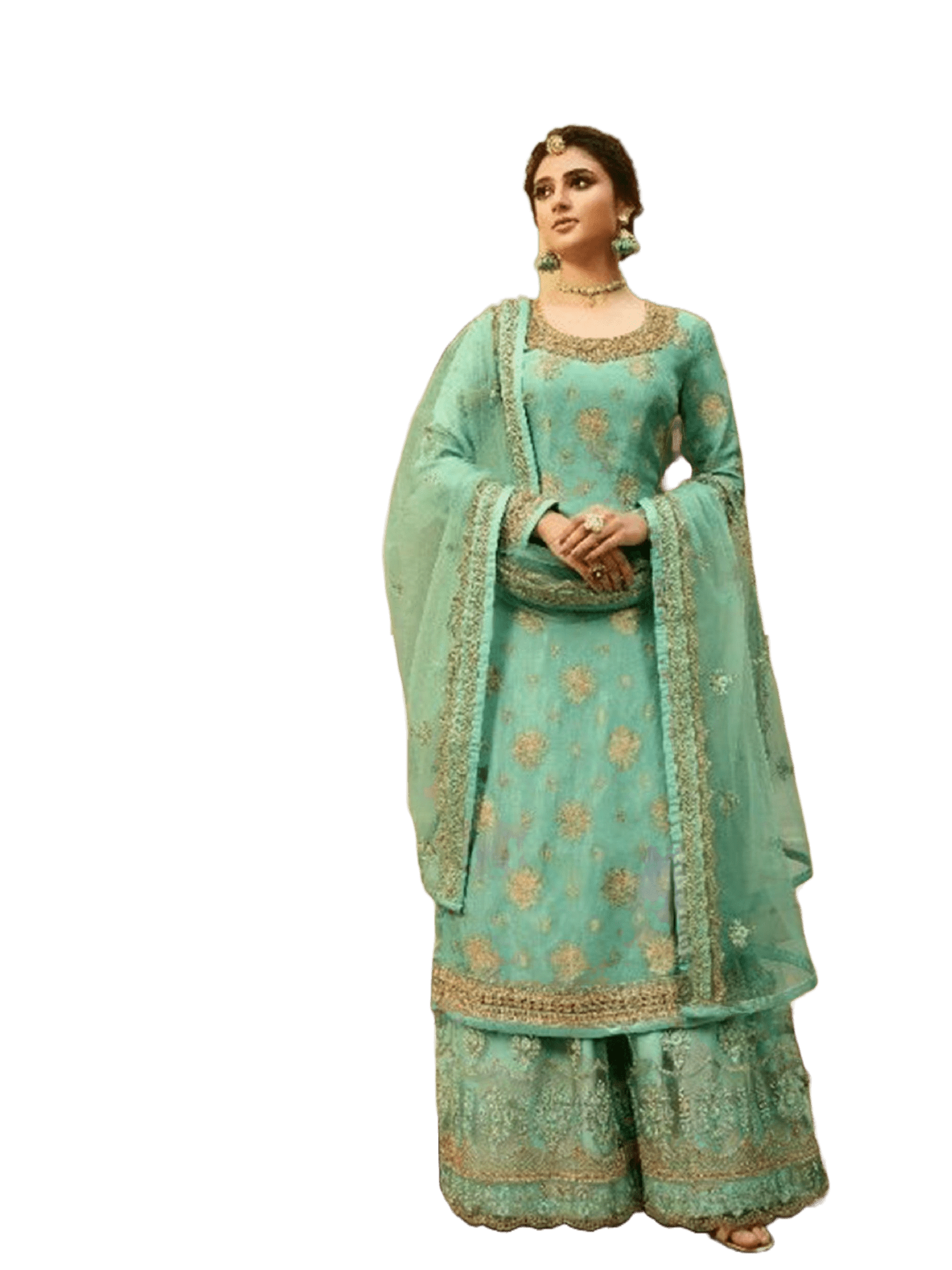 Sharara Suit With Heavy Work in Pastel Green - JCS Fashions