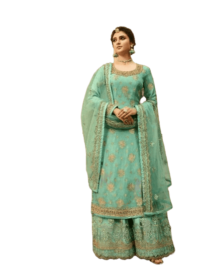 Sharara Suit With Heavy Work in Pastel Green KURTI JCS Fashions Pastel Green Medium (38)