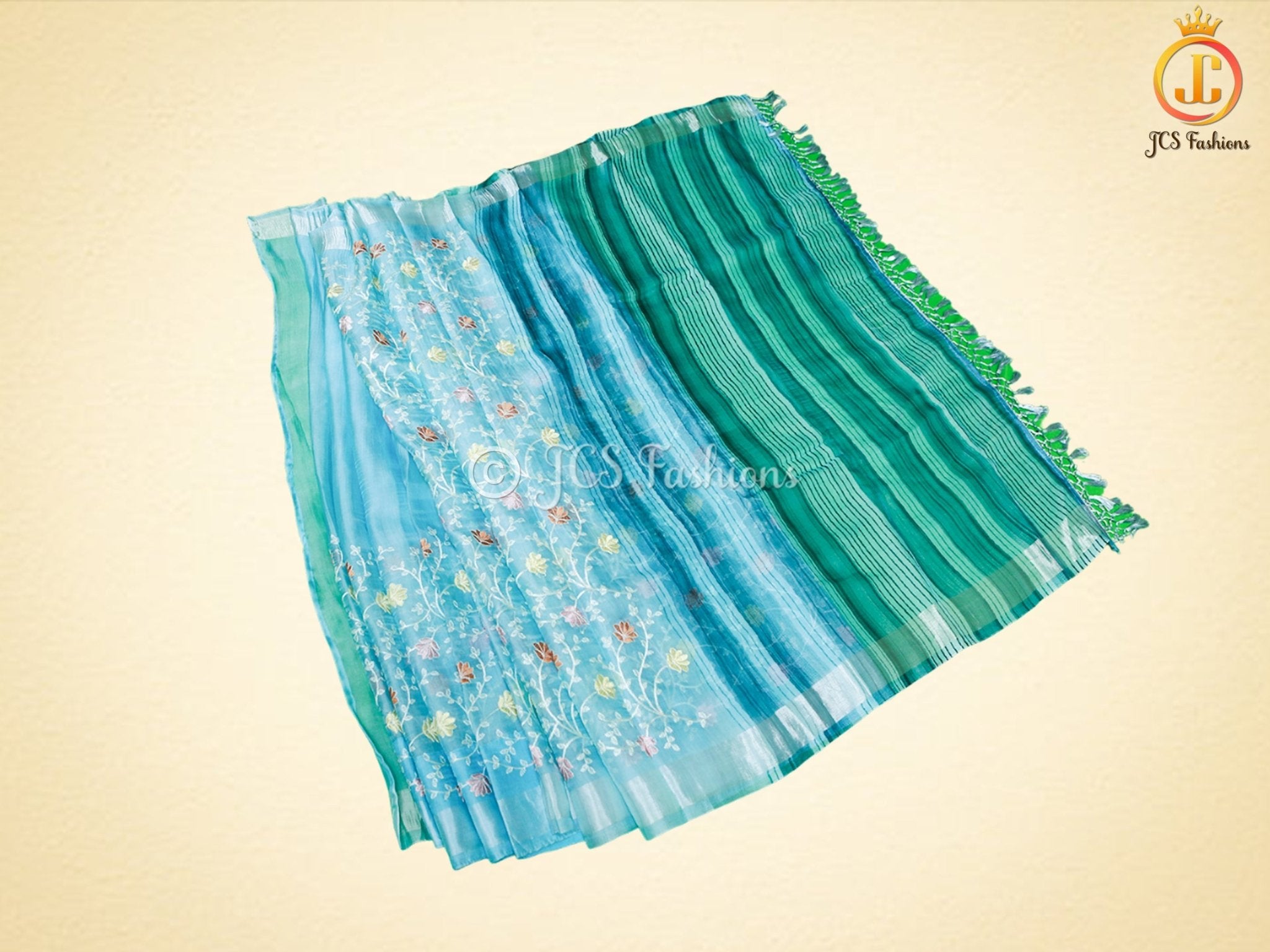 Soft Organza Saree with Allover Multicolor Embroidery Jall Work SAREE JCS Fashions