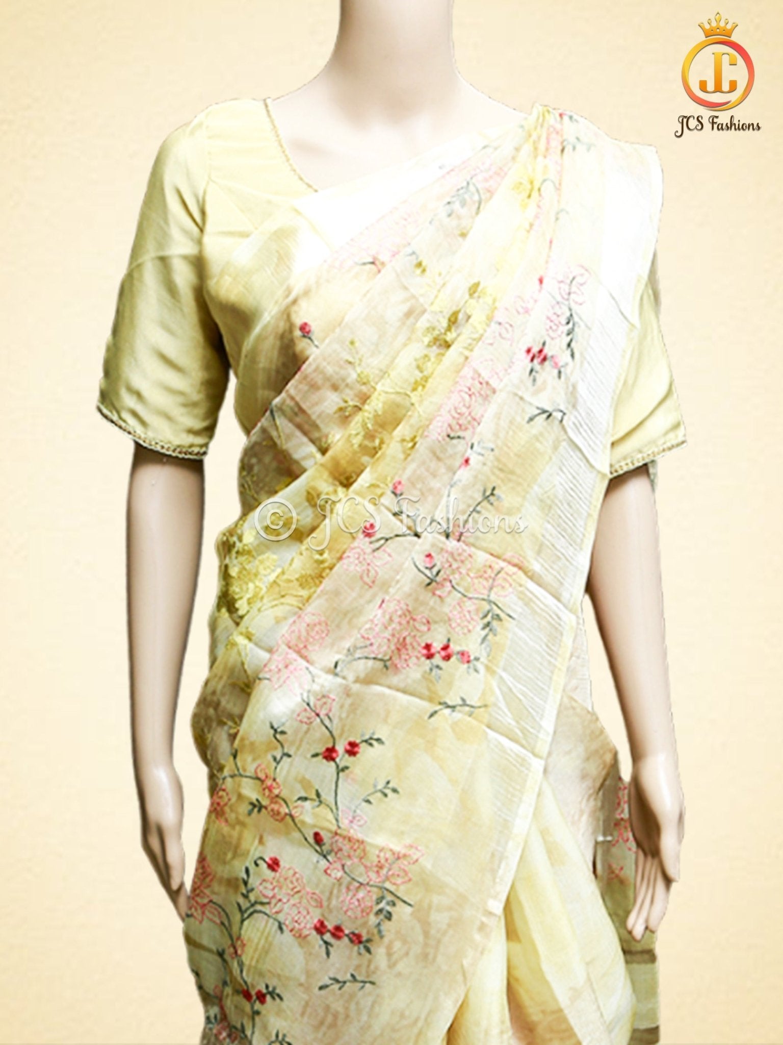 Soft Organza Saree With embroidery and zari work, Fully stitched blouse SAREE JCS Fashions