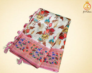 Soft Silk Kalamkari Pattu Saree, Paithani border