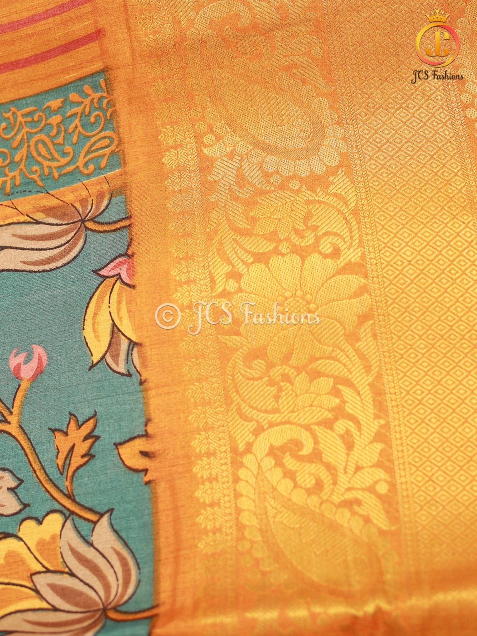 Soft Silk Saree With Blouse, Allover Kalamkari Design SAREE JCS Fashions