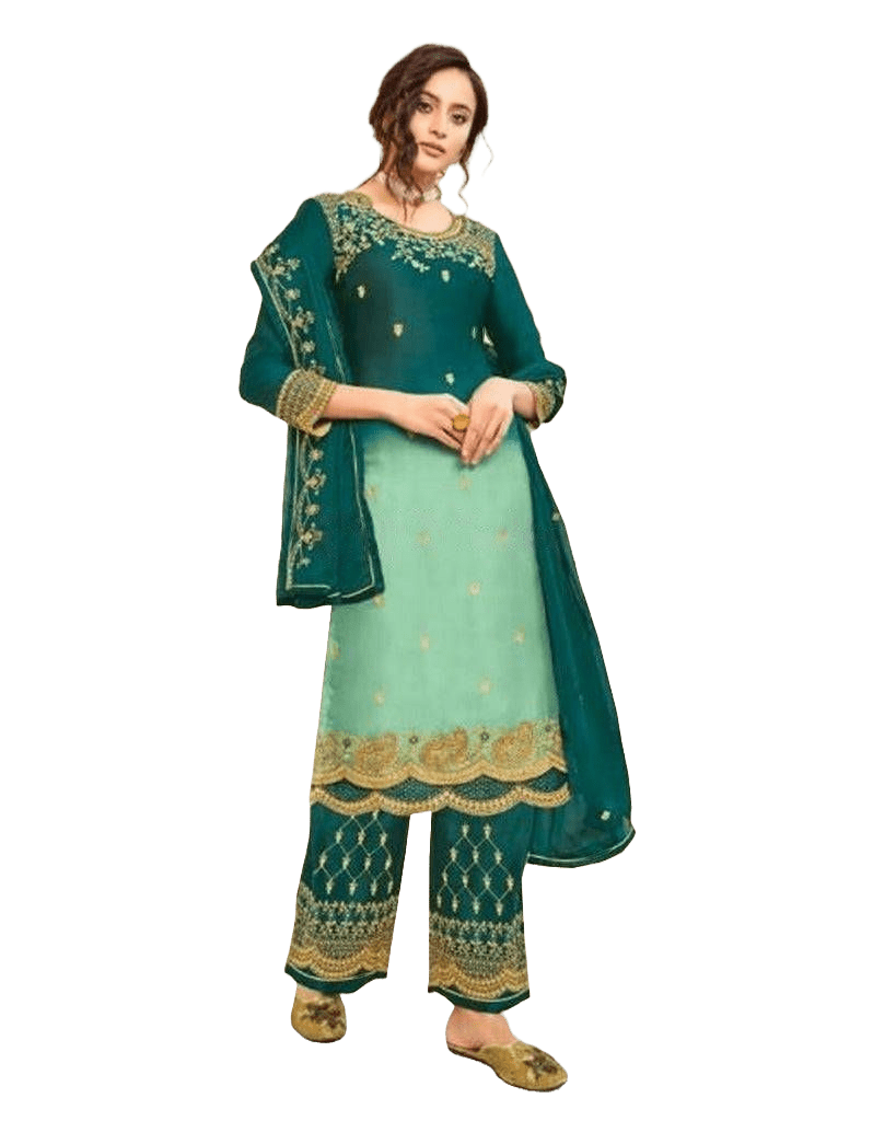 Soft Silk Three Piece salwar suit In Two shade green Kurti JCS Fashions Two Shade Green Medium (38)