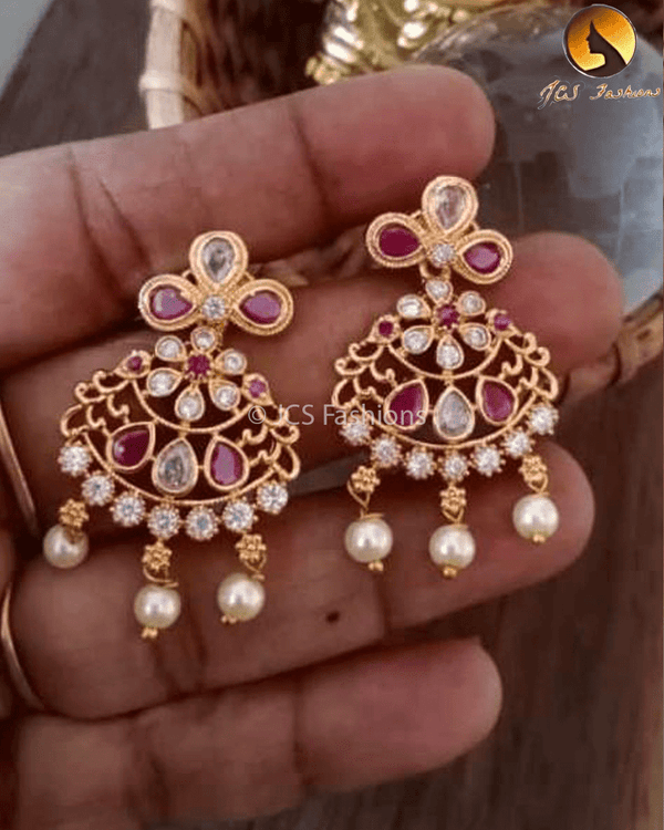 South Beauty: Micropolished Screw Back Earrings with Kemp & CZ Stones Jewelry JCS Fashions Pink & white 1.5"