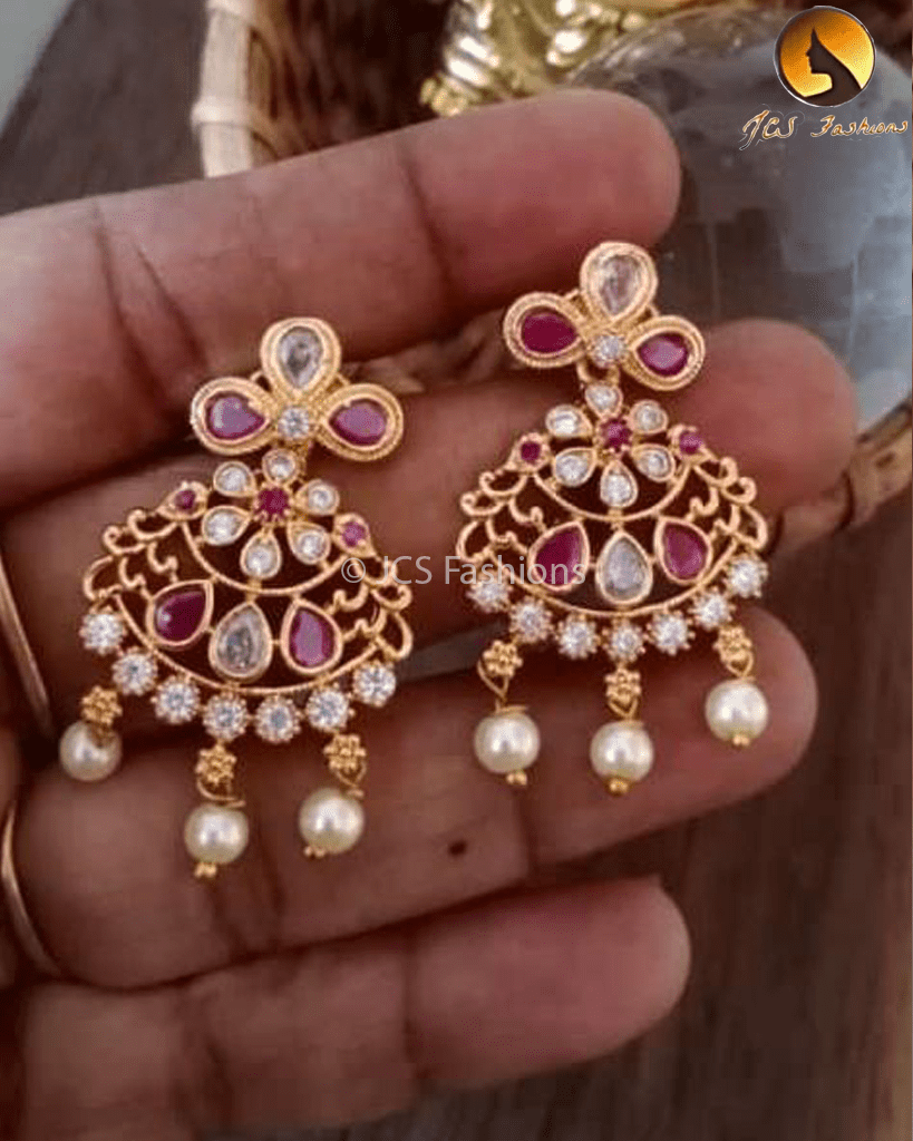 South Beauty: Micropolished Screw Back Earrings with Kemp & CZ Stones Jewelry JCS Fashions Pink & white 1.5"