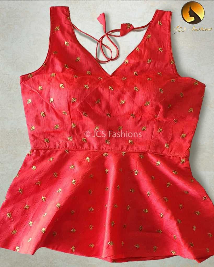 Style Long Blouse (Crop Top) Malbari Silk Fabric Embroidery Work - JCS Fashions