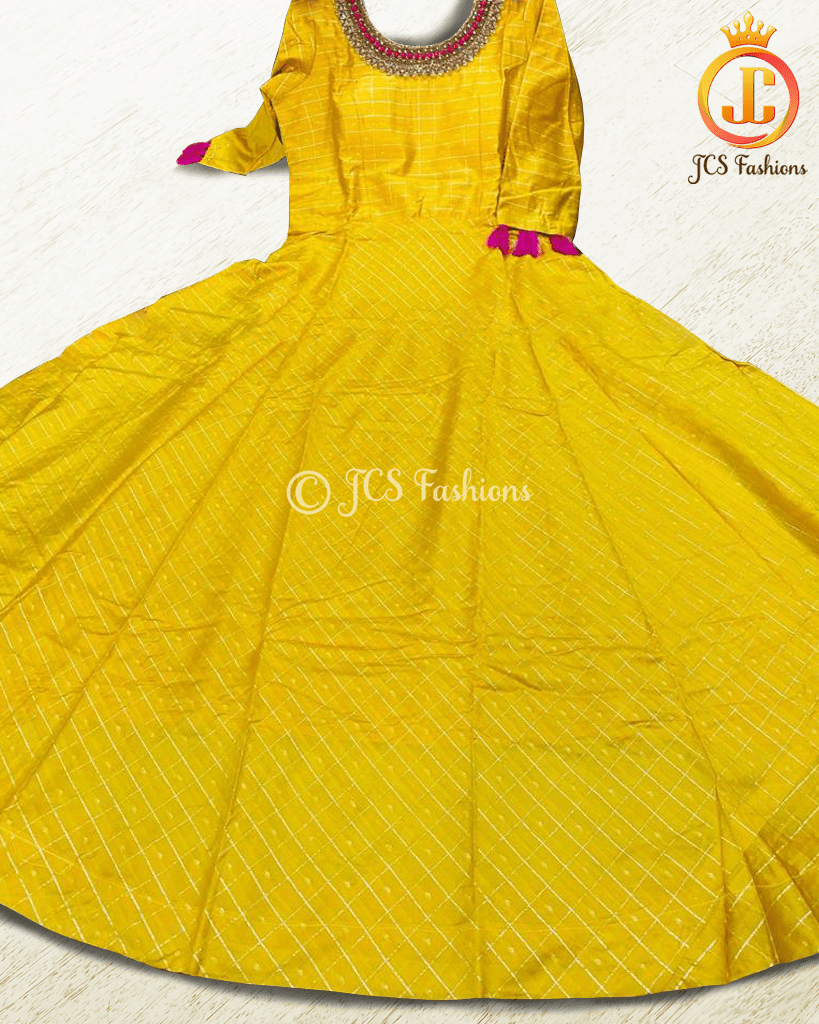Traditional Anarkali long gown with self zari weaving in Yellow KURTI JCS Fashions