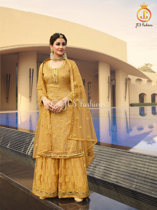 Sharara Suit With Intricate Stone and Embroidery work in Yellow