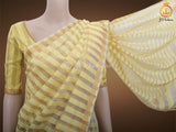 Vertical Zari weaved Lemon Yellow Tissue Linen Saree With Blouse SAREE JCS Fashions