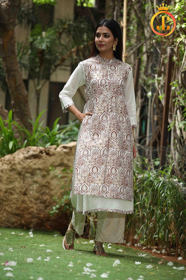 Women's Double Layered Kurta and Pant in White Sustainable JCS Fashions White Small (36)