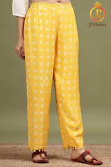 Yellow Bandhini Straight Kurti With Potli Pants and matching Stole Sustainable JCS Fashions