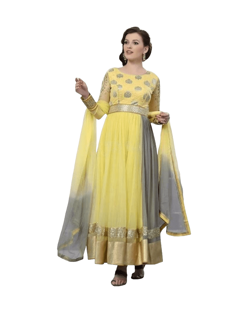 Yellow Indian Anarkali Gown Dress, Fully Stitched Indian Outfit Kurti JCS Fashions Yellow Small (36)